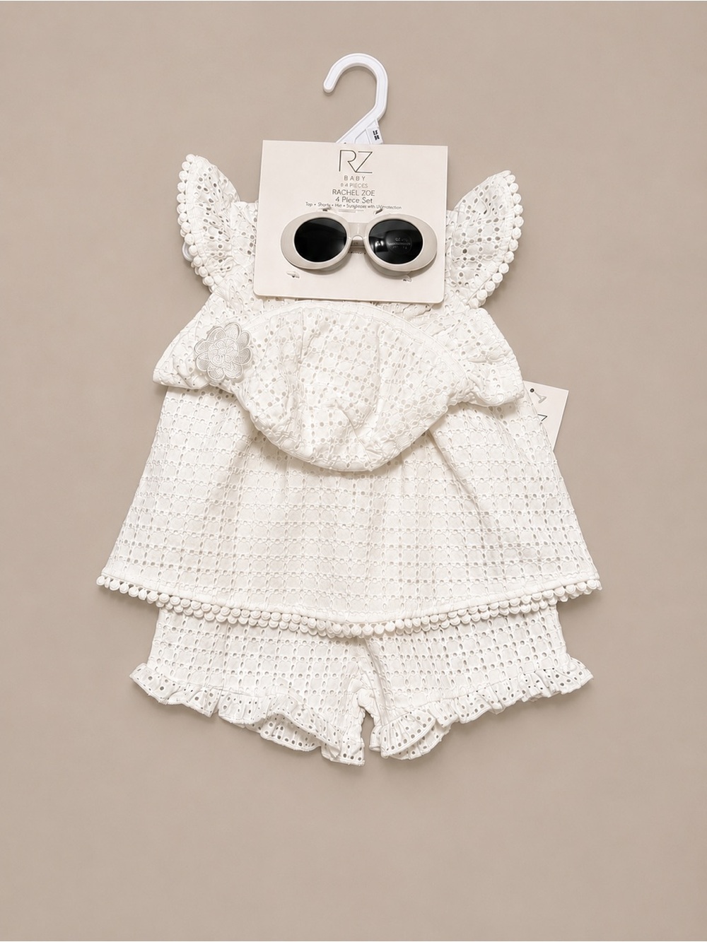 RACHEL ZOE Baby White Eyelet 2-Piece Set with Sunnies & Matching Hat
